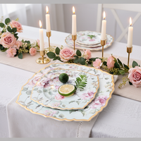 Assiette décorative en céramique européenne PITO avec motif floral et bord doré, style coloré pour restaurant