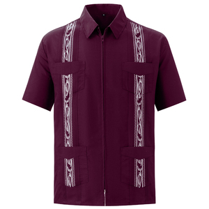 Camisas de manga corta para hombre de Guayabera cubana, camisas de verano con cremallera para hombre con cuatro bolsillos OEM - Product Image 5