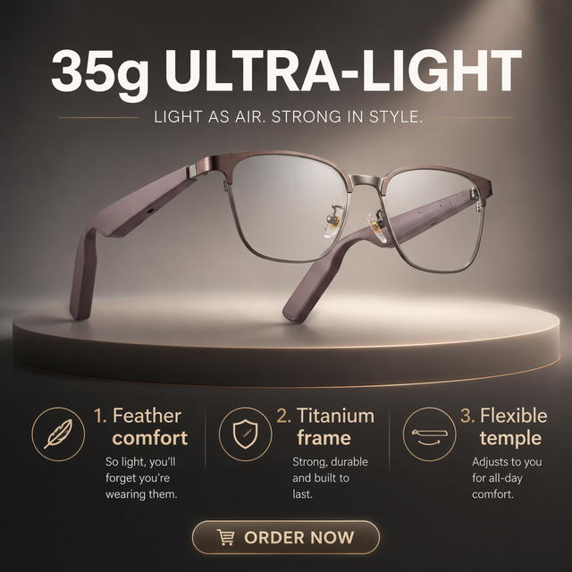 Titanium AI Smart Glasses BT5.4 Translation IP65 Waterproof Magnetic Charging 35g OEM Wholesale Sunglasses