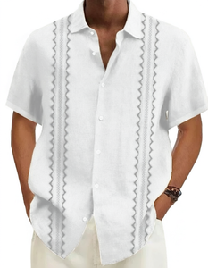 <b>Men</b> Short Sleeve Button Down <b>Shirt</b> Embroidered Casual Hawaiian Summer <b>Beach</b> Vacation Fashion Top Lightweight Loose Fit <b>Shirt</b> Top - Product Image 1