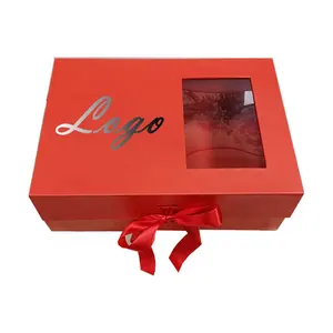 Benutzer definierte faltbare rechteckige Weihnachts papier box mit klarer PVC-Fenster karton Wein blume Geschenk verpackungs box