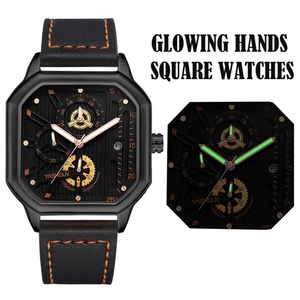 Montres-bracelets à quartz pour hommes en gros avec boîtier rond et bracelet en cuir carré, bracelet en acier inoxydable, design sportif, personnalisables - Product Image 6