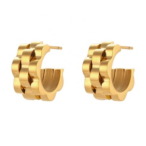 เครื่องประดับสั่งทำ ชุบทอง 18K ทองและเงินสองสี ต่างหูห่วงสไตล์ฮิปฮอป งานหนัก ทนทาน ผลิตจากสแตนเลส ขายส่ง - Product Image 3