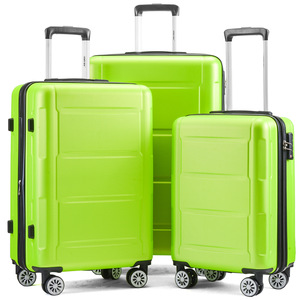 Ensemble de bagages rigides vert 3 pièces avec roulettes pivotantes et serrures TSA pour les voyages - Product Image 2