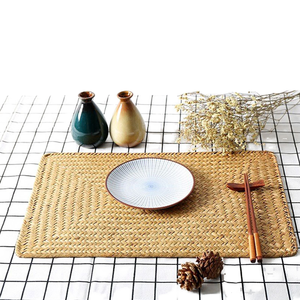 Japanese Style Rectangular Woven Bamboo Eco-Friendly Reversible <b>Placemats</b> Farmhouse Rustic Coasters Wipeable Table Pads - Product Image 1