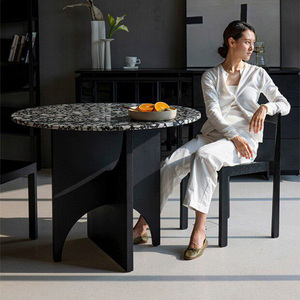 Table à manger ronde moderne en <span class=keywords><strong>blanc</strong></span> crème <span class=keywords><strong>brillant</strong></span>, table d'appoint artistique design pour appartement, café, maison, salle à manger, meubles - Product Image 4