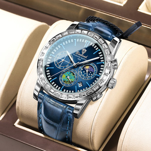 Montre-bracelet à quartz étanche BINBOND pour homme, 43 mm, avec cadran ciel étoilé, chronographe, bracelet en cuir et phase de lune - Product Image 5