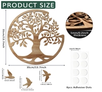 3 pièces d'ornements muraux écologiques en bois, motif arbre généalogique rond avec trois oiseaux, pour la décoration de chambre, salon, bureau et maison de campagne