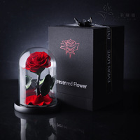 Cadeau floral personnalisé de luxe, beauté intemporelle, cadeau de Noël, fleur éternelle sous cloche en verre, boîte cadeau rose