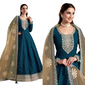 Vestido de novia indio-pakistaní para mujer, estilo Anarkali, con bordado Butti en tela Chanderi, proveedor directo FATEMA FASHION - Product Image 1