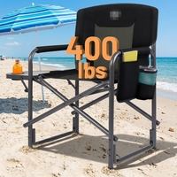 Chaise de camping chauffante extra-large et robuste pour l'extérieur, avec sac latéral isotherme, porte-gobelet et sac de transport assorti