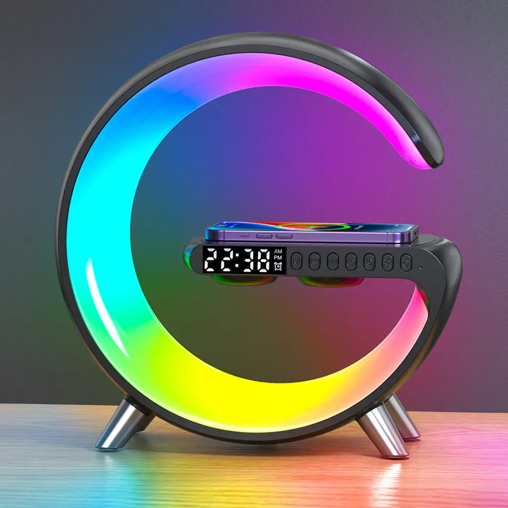 Wireless Charger Led Tisch lampe Home Decoration mit Lautsprecher uhr Alarm Smart APP RGB Nachtlicht