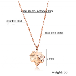 Collar de Cadena con Colgante de Hoja de Arce Canadiense de Otoño, Elegante, de Acero Inoxidable, Color Oro Rosa, Nueva Llegada, Venta al por Mayor de Joyería Bomei - Product Image 3