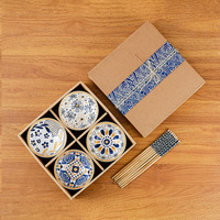 Service de vaisselle japonais en porcelaine, couleur sous-glaçure, compatible micro-ondes, avec bols à soupe et boîte cadeau, idéal pour les cadeaux de mariage