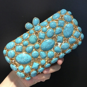 Elegante <span class=keywords><strong>Bolso</strong></span> de Noche de Ágata Azul para Dama, Diseño de Lujo con Gemas <span class=keywords><strong>Turquesa</strong></span>, Bolsos de Mano con Pedrería para Boda y <span class=keywords><strong>Fiesta</strong></span> - Product Image 6