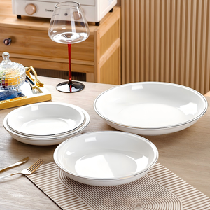 Plato hondo grande de <span class=keywords><strong>porcelana</strong></span> Phnom Penh al por mayor, engrosado, antiescaldaduras, apto para microondas, con incrustaciones doradas, moderno para el hogar. - Product Image 5