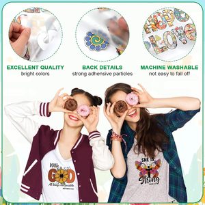 Transferts thermocollants rétro, groovy et hippie pour T-shirts, transferts DTF avec citations positives, prêts à poser, motifs Flower Power et patchs papillon - Product Image 4