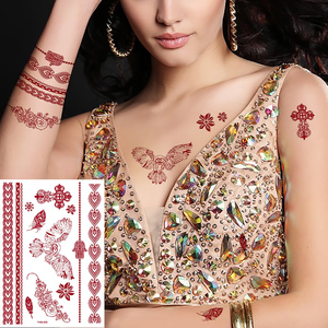 Autocollants de <span class=keywords><strong>tatouage</strong></span> temporaire au henné brun, tatouages en <span class=keywords><strong>dentelle</strong></span>, fleurs, papillons, cœurs, tatouages au henné imperméables pour femmes - Product Image 5