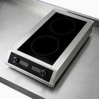 Table de cuisson à induction commerciale 2 brûleurs plats 3500W*2 avec commande par bouton, cuisinière électrique de comptoir