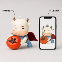 Patung Sapi Gemuk dengan Bodysuit Biru, Jubah Merah, dan Desain Tomat Besar untuk Dekorasi Meja, Rak Buku, dan Koleksi.