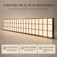 Vitrine en acier inoxydable avec éclairage LED, étagère ouverte personnalisée, séparateur d'espace pour la décoration intérieure commerciale