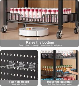 4 Tier kim loại cầm tay bán lẻ Rack hiển thị với bánh xe 24inch rộng Snack hiển thị đứng 15 Hooks bếp văn phòng siêu thị màu đen - Product Image 3