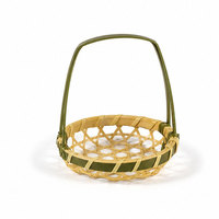 Handgeweven bamboe eco-vriendelijke multifunctionele ronde mand in rotanstijl met groene handvat voor fruit, brood, opbergruimte en picknickgebruik