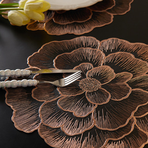Nordic Minimalist Injection Molded PVC Placemat <b>Waterproof</b> Oil Resistant Floral Design Round Black Heat Insulating <b>Mat</b> - Product Image 2