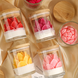 Lotus Flower Shaped Scented Candle In Glass Jar Bamboo Lid Home Atmosphere Decor Ornament Festival Souvenir Gift - Product Image 3