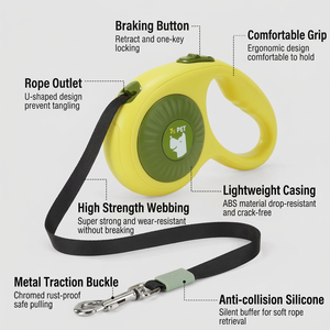 Laisse de chien automatique rétractable, laisse pour animaux de compagnie, verrouillage à un clic, corde de traction de 3 m pour la marche en plein air - Product Image 2