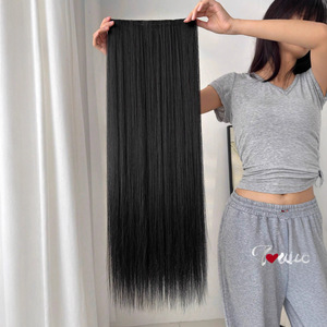 Extensions de cheveux raides Tocucc 50cm 60cm 70cm 80cm 100cm, postiche femme à cinq clips, en fibre haute température teinte - Product Image 1