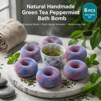 OEM ODM Marca Privada Set de 6 Bombas de Baño Efervescentes en Forma de Donut de Té Verde y Menta, Naturales, Hechas a Mano, Azules y Rojas, Hidratantes