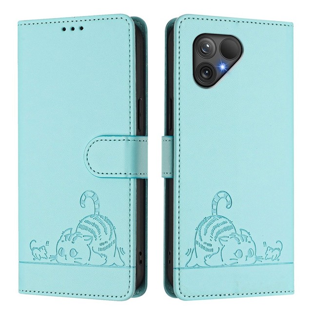 Cute Cat Pattern PU Leather Wallet Case for Fairphone 5 Pure Color Mobile Phone Cover with Lanyard Phone Protection Function