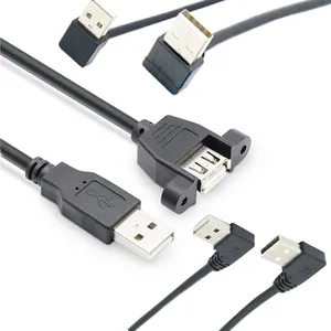 Kabel Ekstensi Dudukan Panel Flush Tipe A untuk Komputer, Dibuat Khusus Ke Bawah Kanan Sudut Kiri Pria Ke Wanita USB 2.0