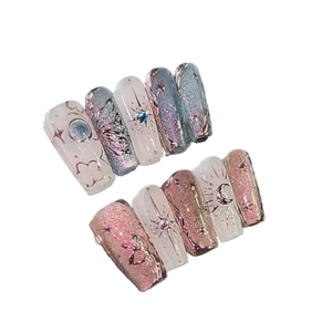 <span class=keywords><strong>Uñas</strong></span> <span class=keywords><strong>postizas</strong></span> cuadradas <span class=keywords><strong>de</strong></span> verano Y2K <span class=keywords><strong>de</strong></span> nuevo diseño al por mayor, hechas a mano con diamantes Aurora franceses, reutilizables, estilo ballet, dulces y geniales <span class=keywords><strong>para</strong></span> chicas. - Product Image 4