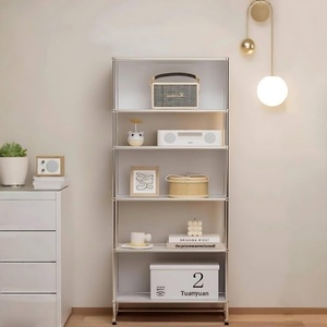 خزانة كتب قائمة على الأرض من الفولاذ المقاوم للصدأ بتصميم ريترو USM، خزانة تخزين معيارية قابلة للتركيب، خزانة عرض وتخزين - Product Image 3