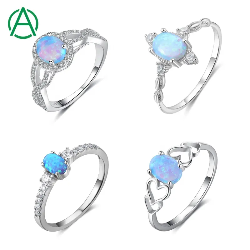 ArthurGem Ready To Ship Hot Sale Opal Rings 925 Sterling Silver Blue Opal Zircon Ring For Women