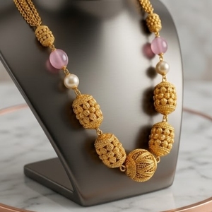 Collier Mala antique en argent 925 avec pierre rose et perles, longue chaîne traditionnelle, bijoux ethniques pour femmes - Product Image 3