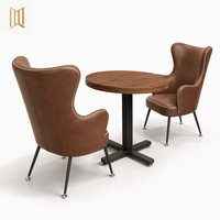 Ensemble de chaises de salle à manger en cuir PU caramel avec table ronde et 2 chaises à dossier haut, mobilier de restaurant, vente en gros, fournisseur d'usine