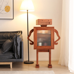 Armoire à vin robotisée en bois massif, 2 compartiments de rangement, armoire de salon - Product Image 2