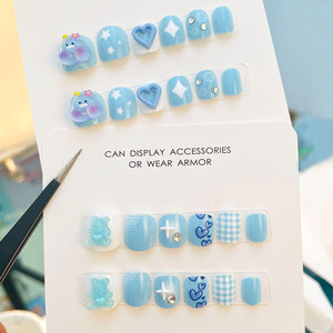 Newby 12 pezzi bambina per bambini unghie artificiali simpatici cartoni animati finte copertura completa con ciondoli Private Label stampa sulle unghie - Product Image 2