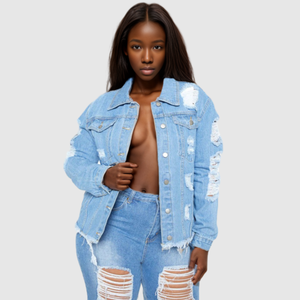 Abrigo de mezclilla para mujer, de color sólido, con cuello vuelto, corto, de un solo botón, a la moda - Product Image 2