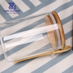 Bocaux de cuisine en verre de forme ronde en borosilicate de haute qualité, utilisation domestique, couvercles en bambou, bocaux de conservation des aliments transparents, cuillère, 950 ml pour - Product Image 4