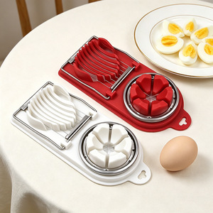 Egg Slicer 2 In 1 Stainless Steel Red White Color Egg Cutter Divider For Hard Boiled Eggs Kitchen Tool - Product Image 1