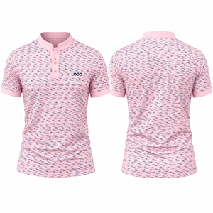 Custom Branded Tshirts <b>Men's</b> <b>Pink</b> Patterned Short Sleeve Blade Collar Golf <b>Shirt</b> With Logo Regular Fit Knitted Casual Wear - Product Image 2