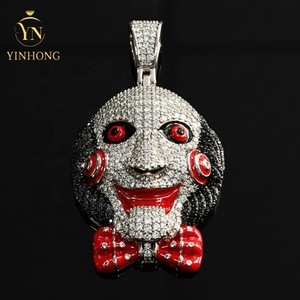 Colgante de <span class=keywords><strong>Payaso</strong></span> con Motosierra, Colgante de Muñeco Espeluznante, Estilo Hip Hop con Diamantes, Colgante de Plata 925 para Hombre - Product Image 4