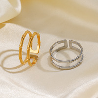 Cincin Bambu Lapis Ganda Stainless Steel Trendi untuk Wanita, Berlapis Emas Gaya Etnik Hip Hop yang Dipersonalisasi