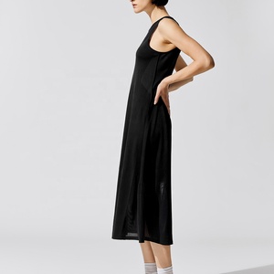 <span class=keywords><strong>De</strong></span> <span class=keywords><strong>las</strong></span> mujeres sin mangas Casual profundo O cuello verano <span class=keywords><strong>playa</strong></span> Maxi negro tejer vestido - Product Image 2