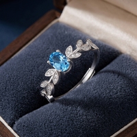 Bague réglable pour femme en argent sterling 925 plaqué rhodium avec zircon cubique bleu solitaire minimaliste Kirin Wholesale OEM ODM