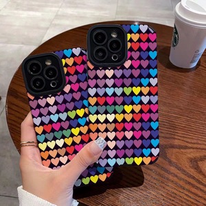 Cover per Cellulare in TPU Morbido e Pelle con Stampa Multicolore a Cuori per iPhone X <span class=keywords><strong>Xr</strong></span> Xs 11 12 13 14 15 16 17 Pro Max - Product Image 2